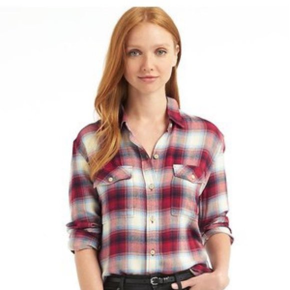 Pendleton Tops - Gap + Pendleton Soft Flannel Long Sleeve Button Down Shirt, Red Plaid, Size S